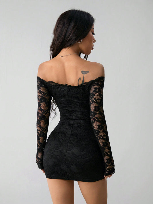 Women's Lace Off-Shoulder Long Sleeve Dress