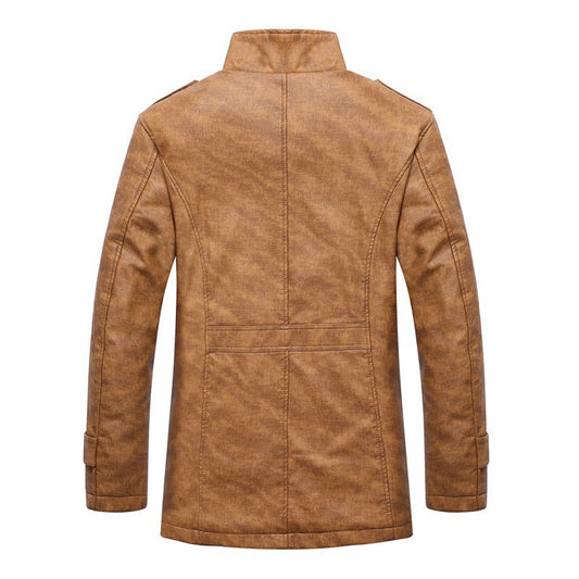 Men's Pleated Leather Winter Coat