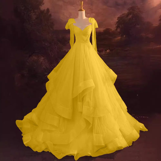 French A-Line Formal Evening Gown in Yellow