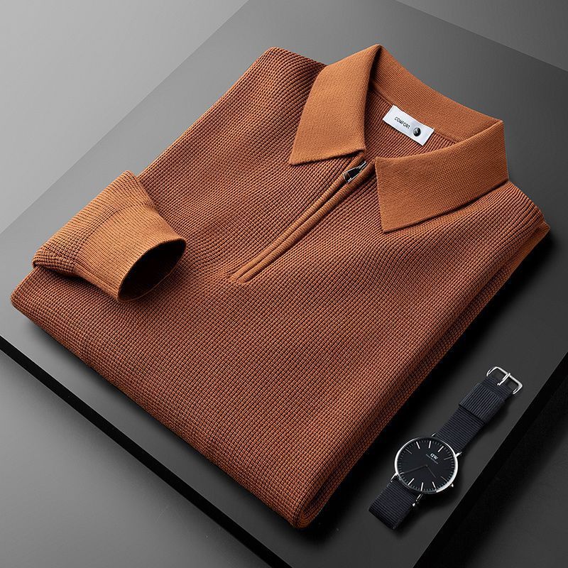 Men's Long-Sleeve Half-Zip Waffle Knit Polo