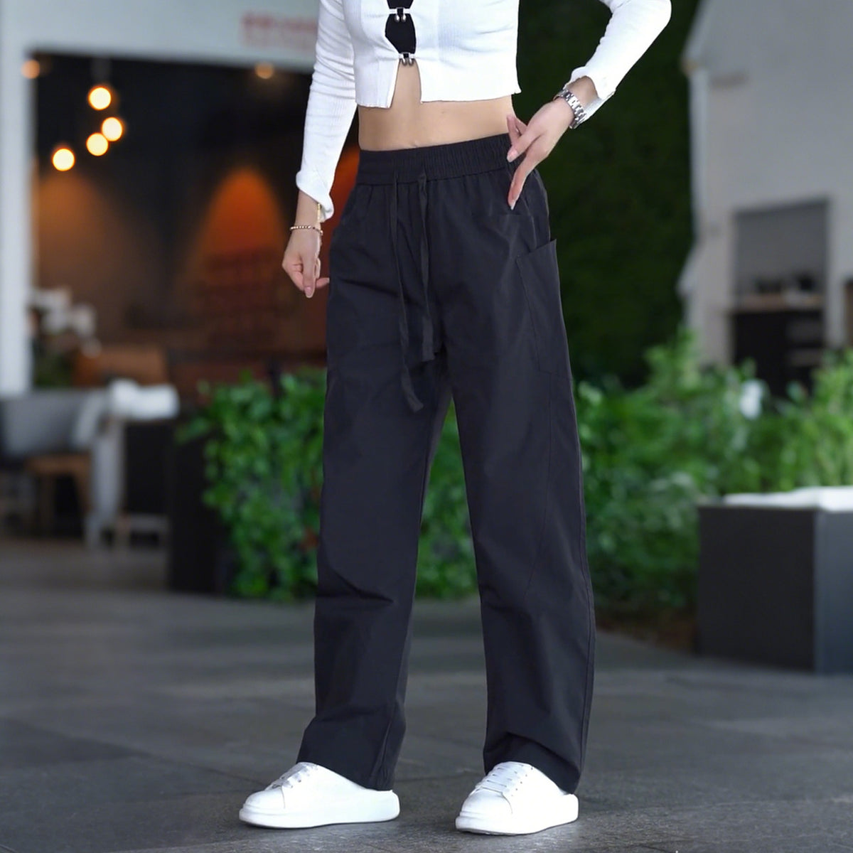 American-Style Diagonal-Cut Casual Pants