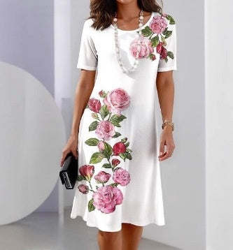 Women's 3D Floral Print Short Sleeve Princess Dress