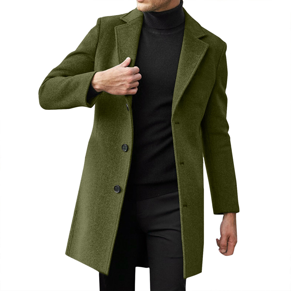 Men's British-Style Mid-Length Wool-Blend Coat