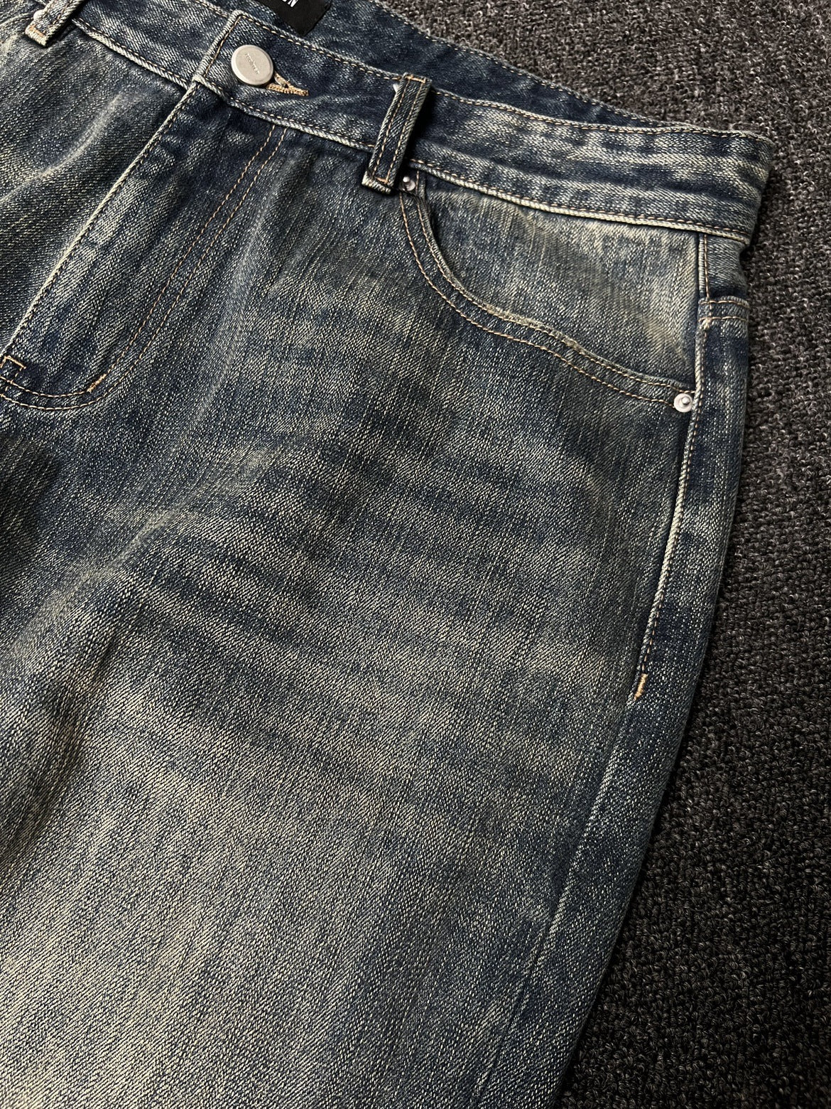 Vintage Washed Denim Pants with Slightly Flared Design