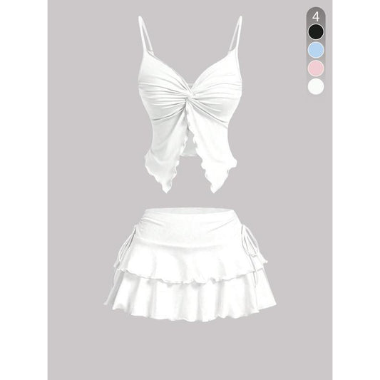 Women's Sleeveless Camisole Top and Tiered Mini Skirt Set