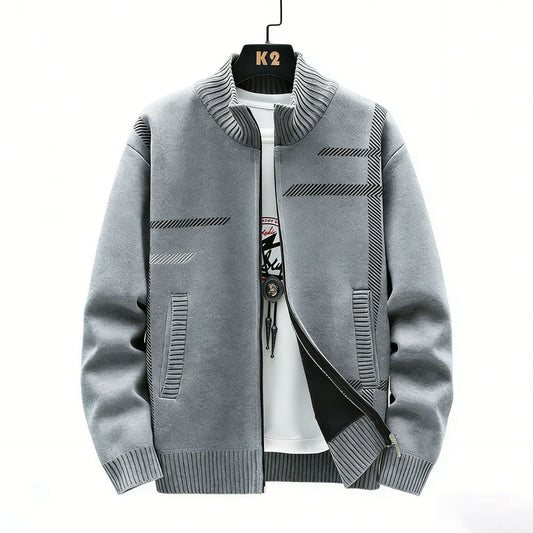 Men's Fleece-Lined Stand Collar Cardigan Sweater