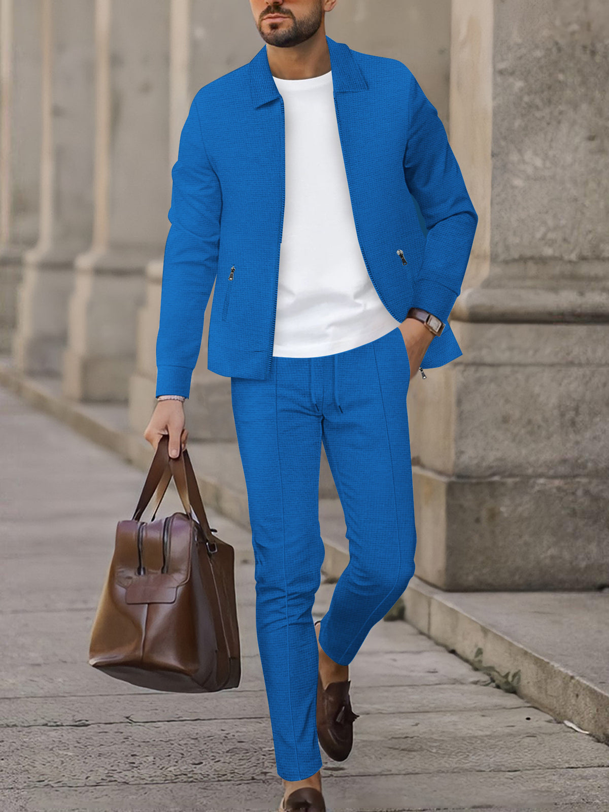 Men's Waffle Knit Zip-Up Track Suit