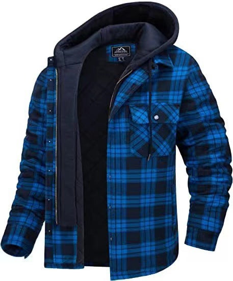 Men's Plaid Cotton Hooded Winter Coat