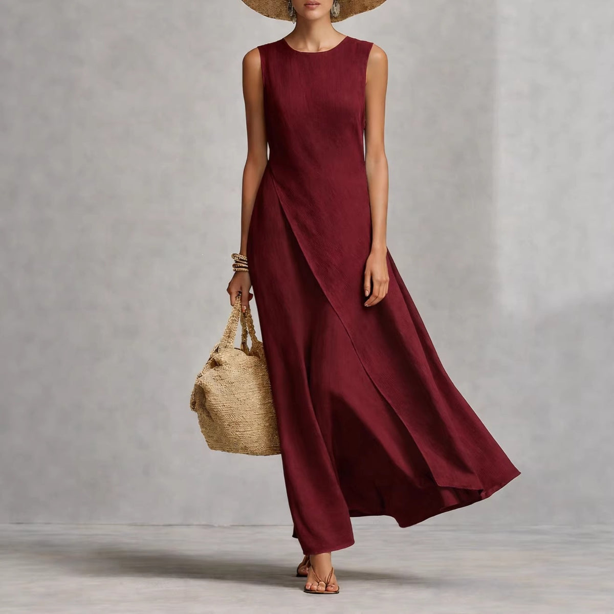 Women's Sleeveless Asymmetrical Hem Maxi Dress