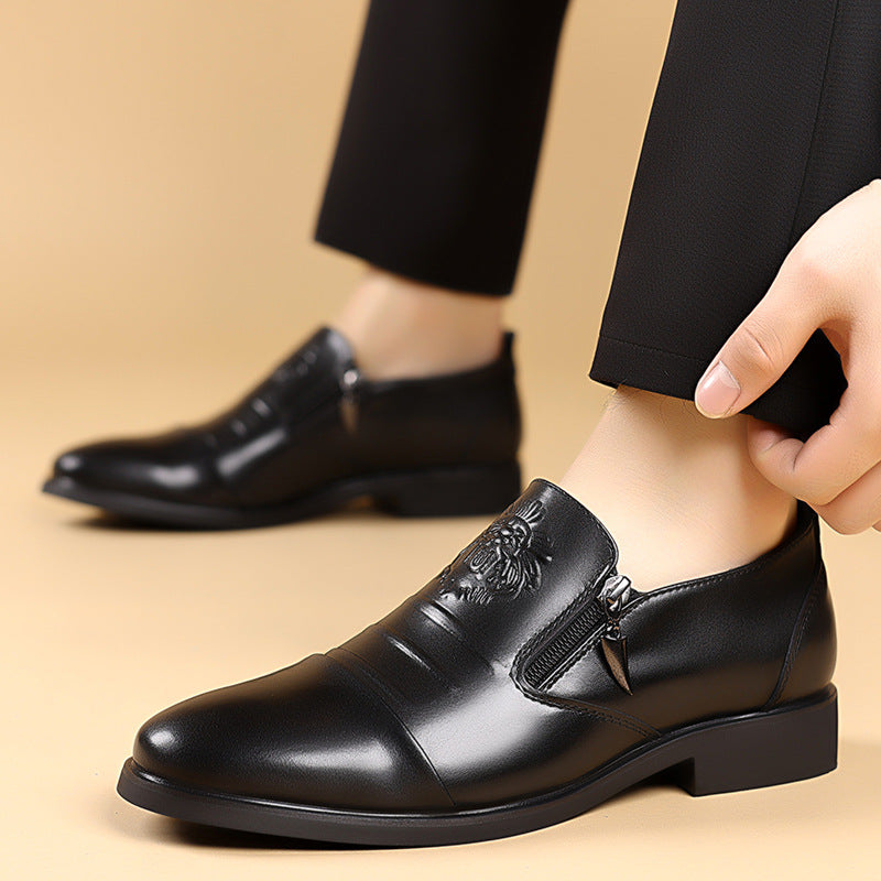 Men's Business Casual Leather Shoes with Lion Head Zipper