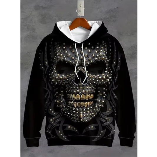 Funny Skull Printed Hooded Sweatshirt