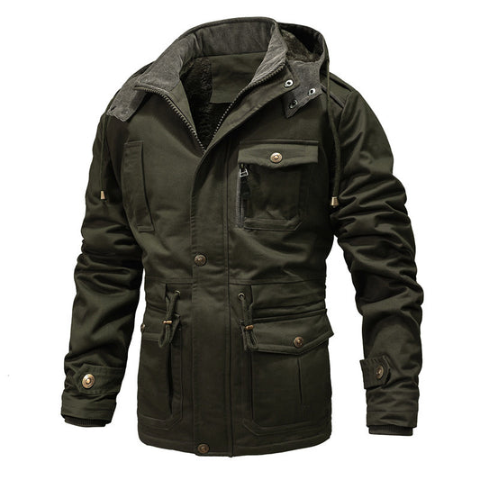 Men's Washed Cotton Velvet-Lined Coat