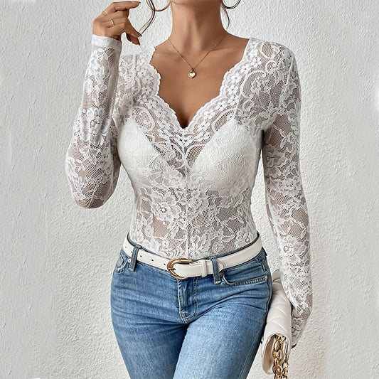 Women's Lace Panelled V-Neck Top