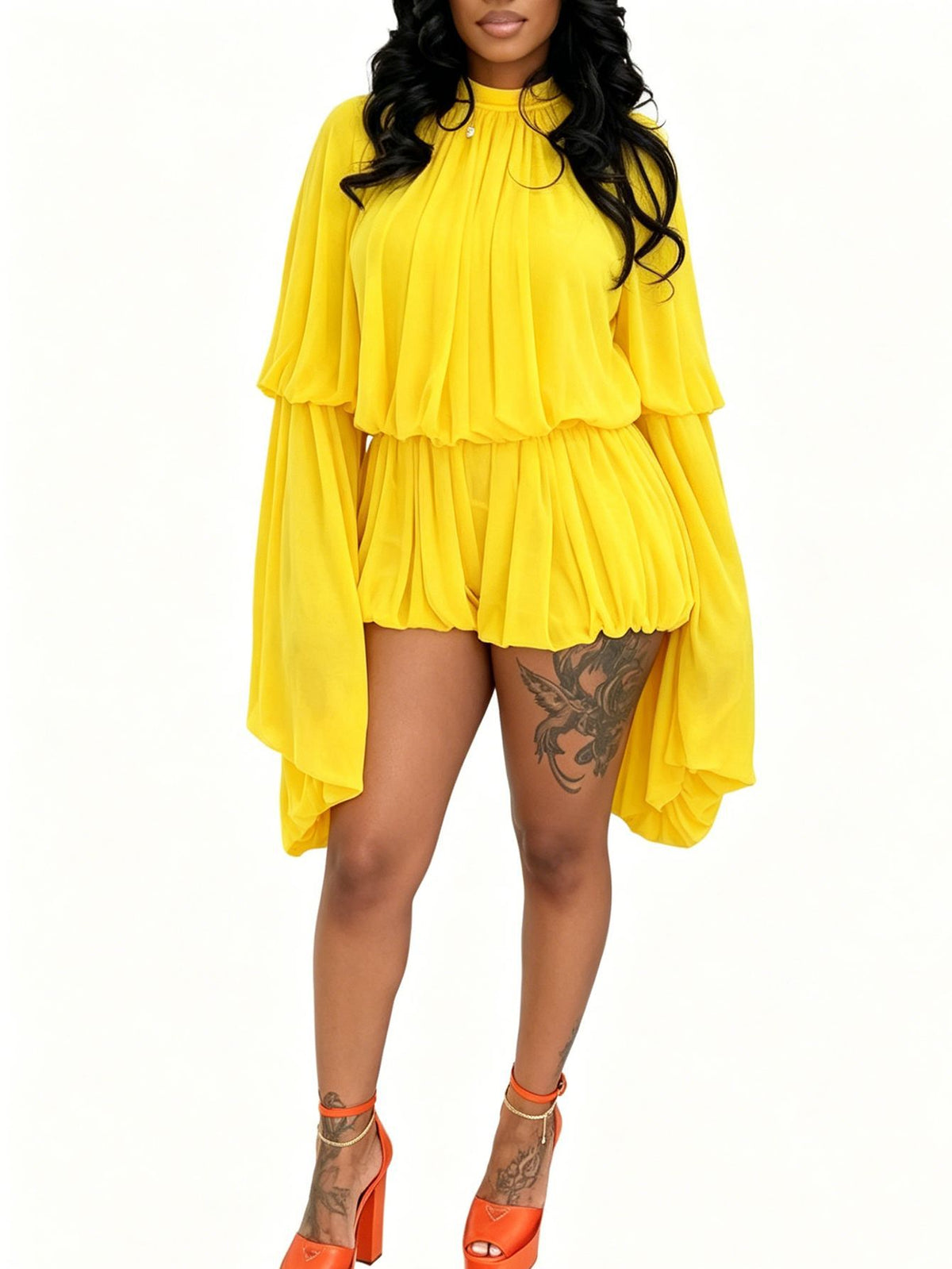 Women's Solid Color Chiffon Bell Sleeve Two-Piece Set