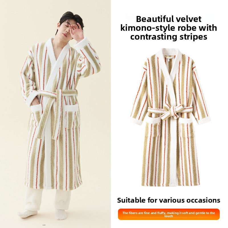 Men's Coral Fleece Kimono Bathrobe