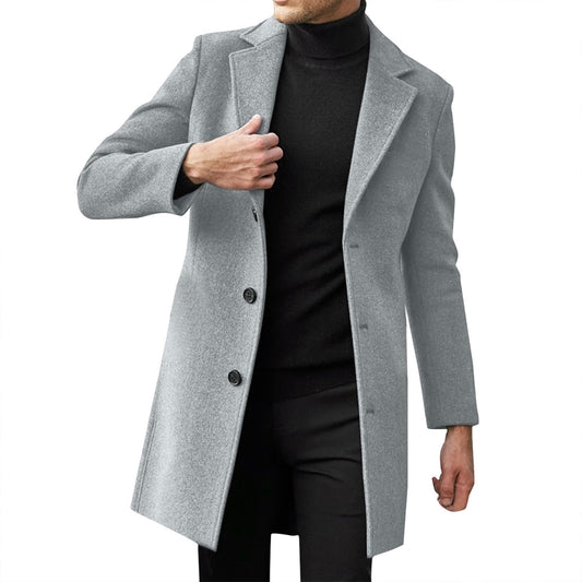 Men's British-Style Mid-Length Wool-Blend Coat