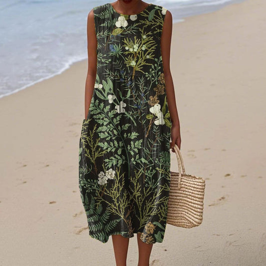 Women's 3D Floral Print Sleeveless A-Line Dress