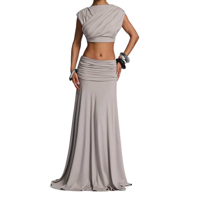 Women's Sleeveless Crop Top and Long Skirt Set