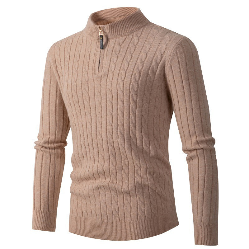 Men's Thickened Zipper Collar Long Sleeve Knit Sweater