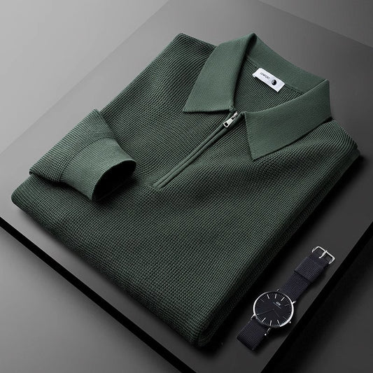 Men's Long-Sleeve Half-Zip Waffle Knit Polo