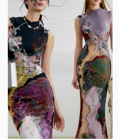 Women's Chinoiserie Print Cheongsam Dress