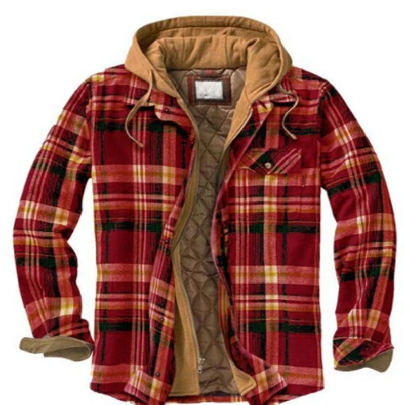 Men's Plaid Hooded Quilted Jacket