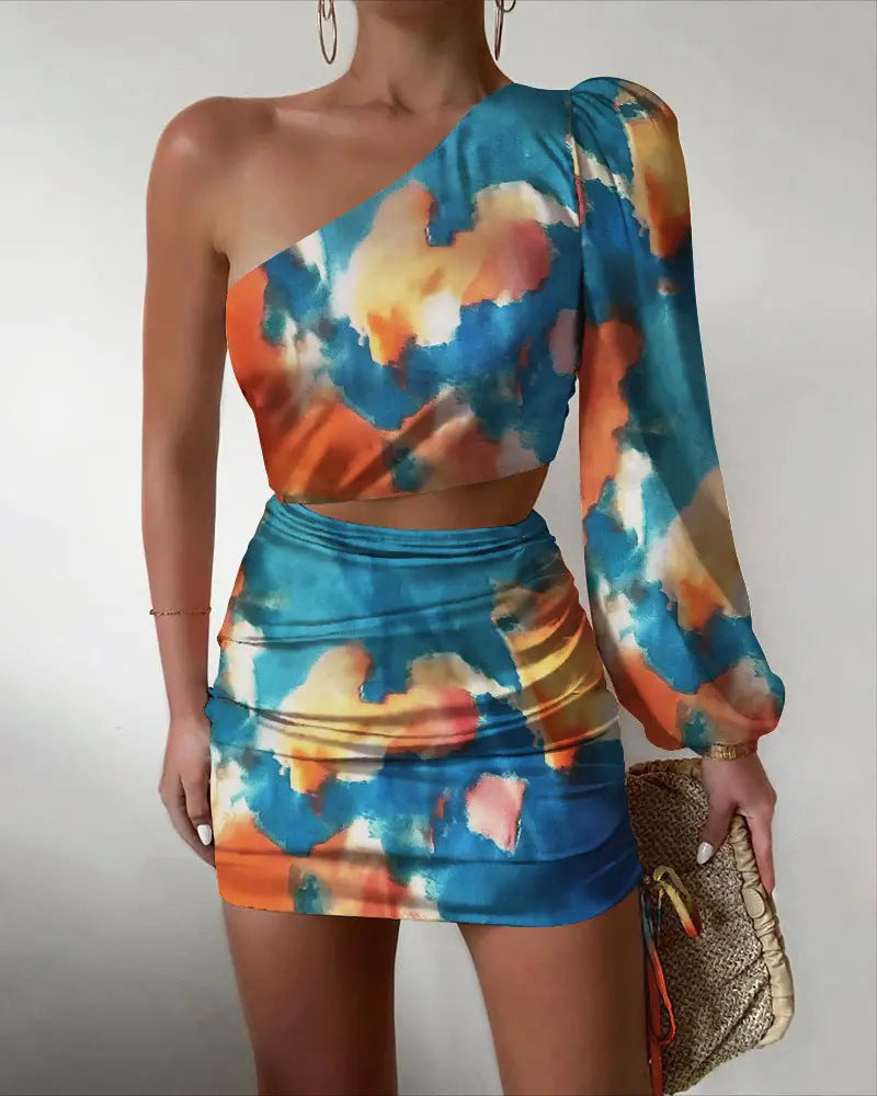 Women's Diagonal Shoulder Flowy Summer Dress