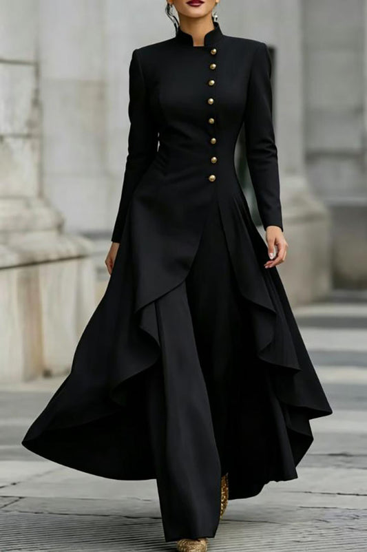 High Collar Top and Midi Skirt Set in Black