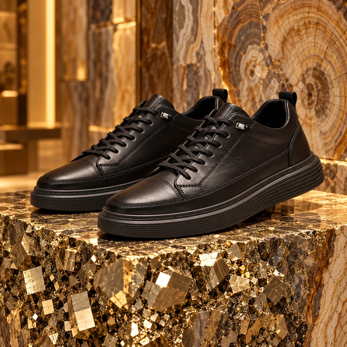 Cowhide Leather Lace-Up Casual Shoes