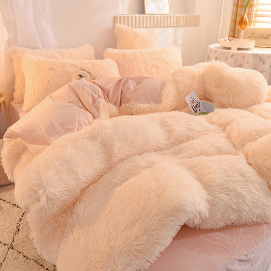 Coral Velvet Four-Piece Bedding Set
