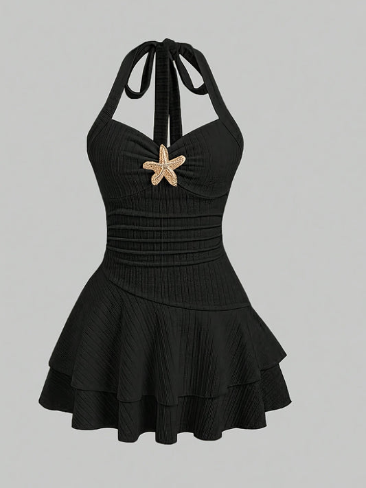 Women's Halter Neck Starfish Knitted Mini Dress
