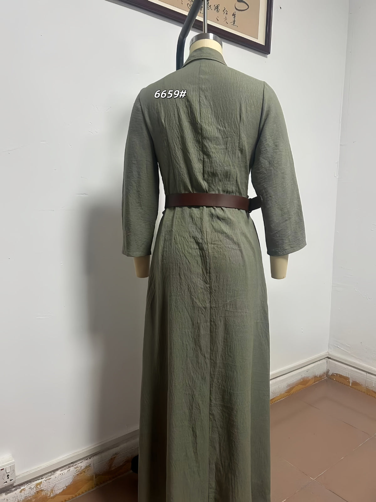 Women's V-Neck Long Slit Shirt Dress