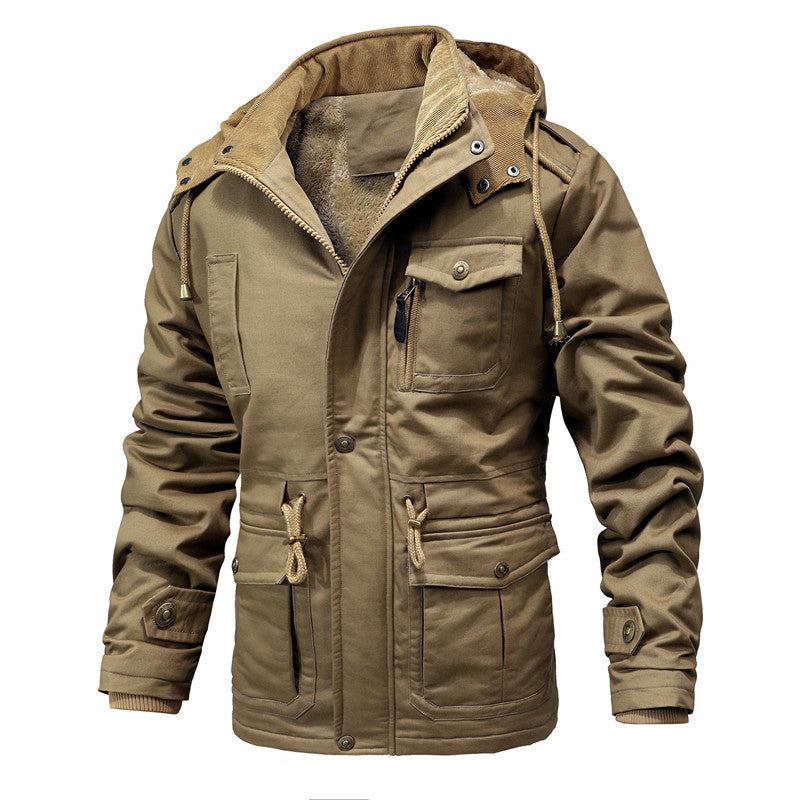 Men's Washed Cotton Velvet-Lined Coat