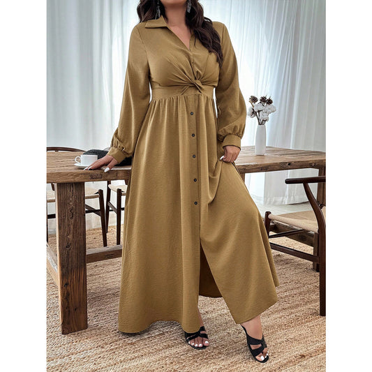 Women's V-Neck Drawstring High Waist Flared Dress