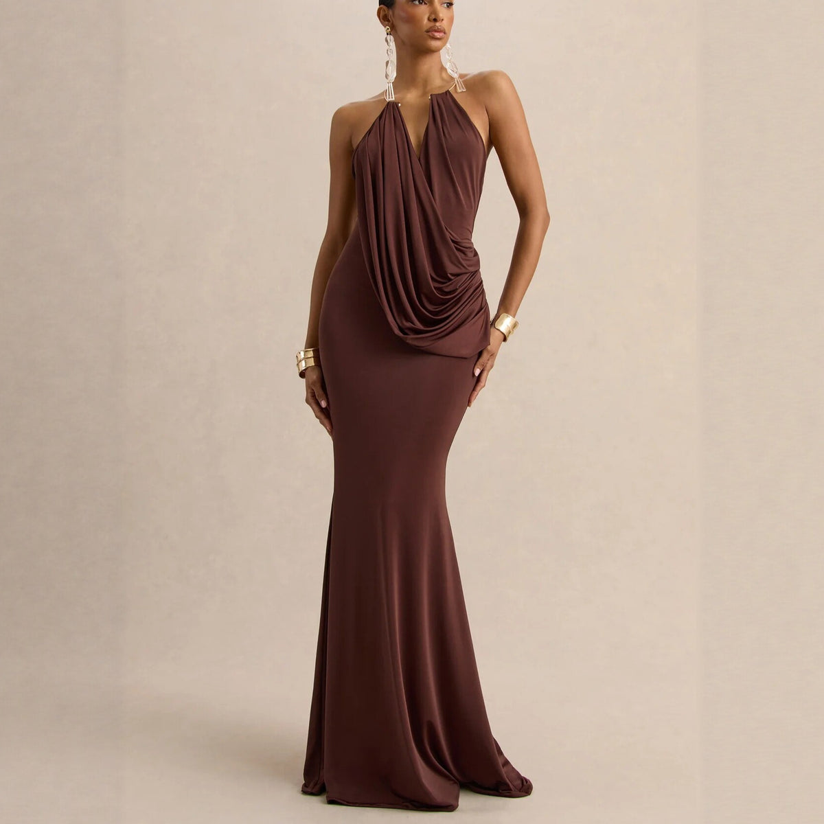 Women's Pleated Halter Bodycon Dress