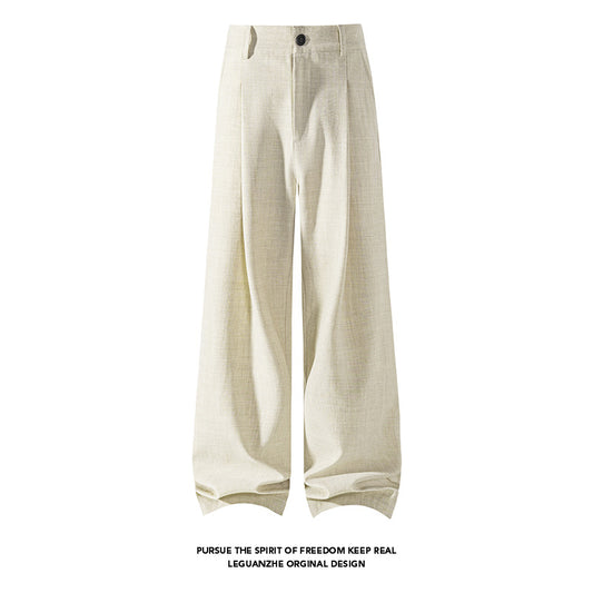 Loose Wide-Leg Straight Floor-Length Trousers