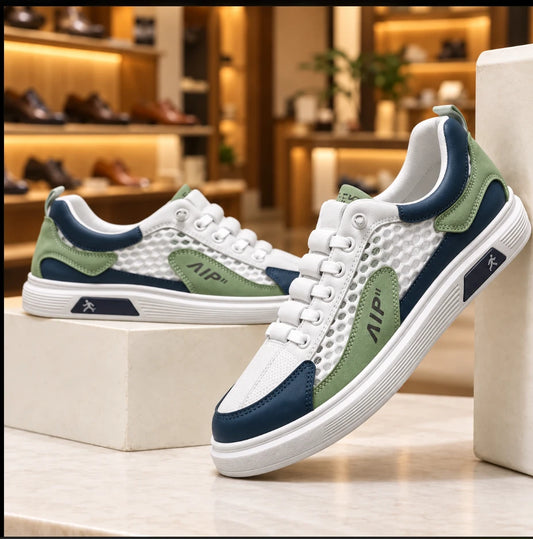 Men's Breathable Casual Sneakers in white and green