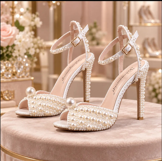 Women's Rhinestone Pearl Wedding Heels