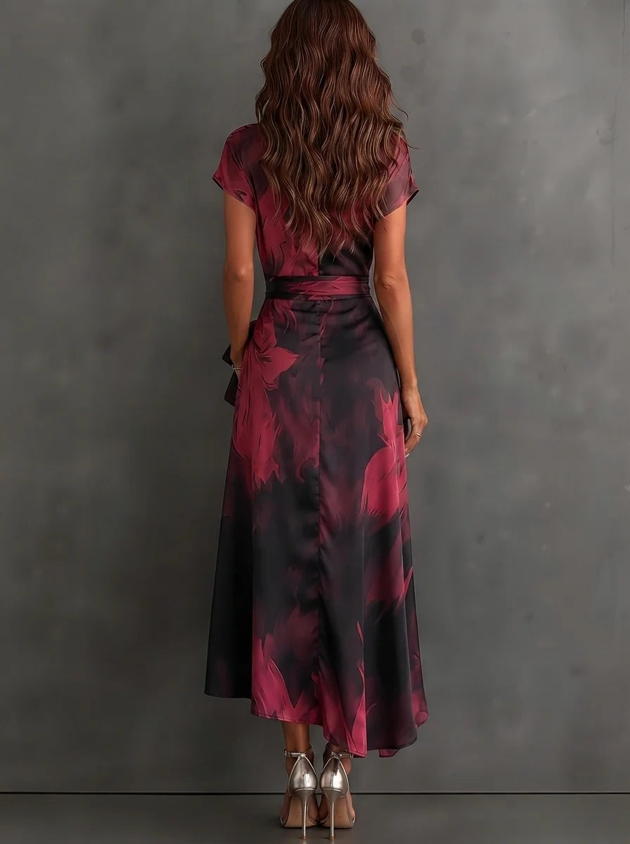 Women's Ink Print Wrap Dress with Collar