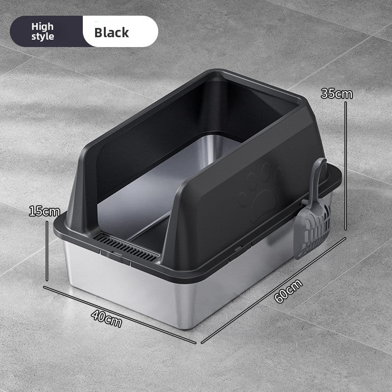 High-Fence Stainless Steel Cat Litter Box