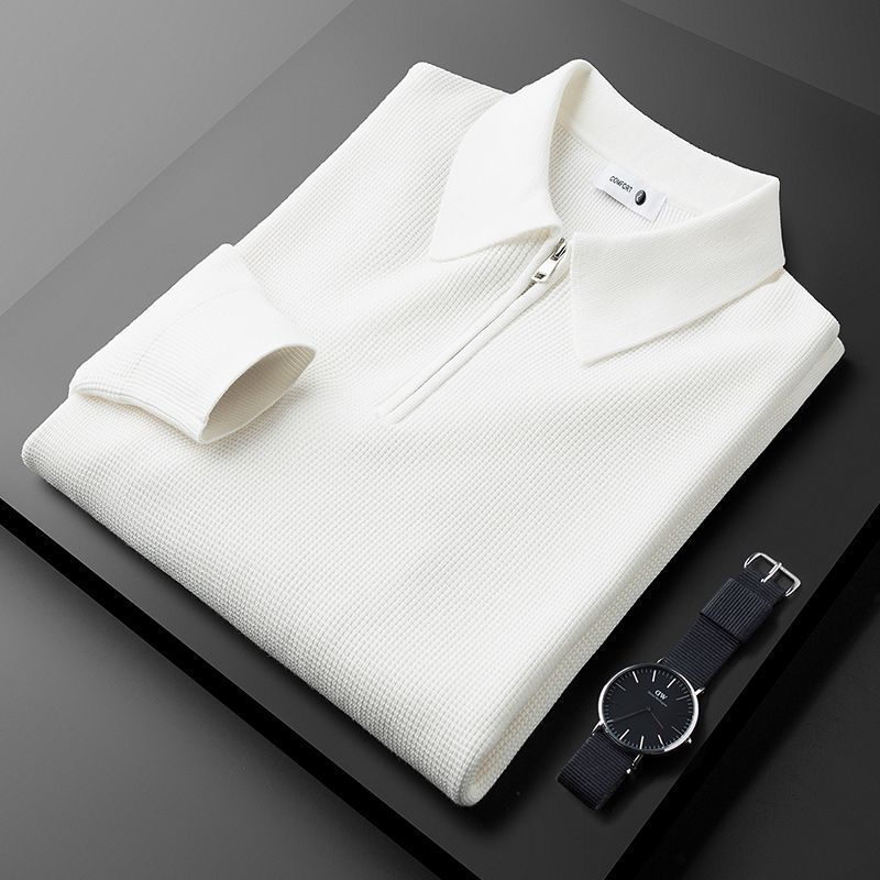 Men's Long-Sleeve Half-Zip Waffle Knit Polo