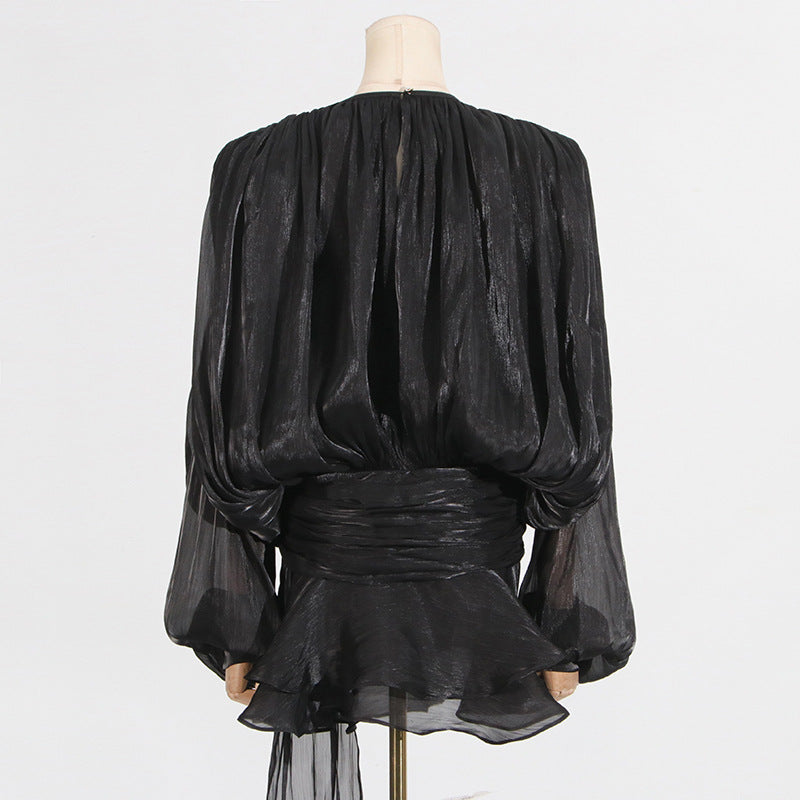 Women's Ruffled Hem Long Sleeve Dress