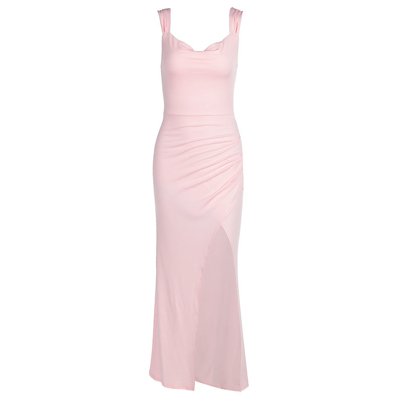 Women's Sleeveless Backless Lace-Up Dress with Side Slit