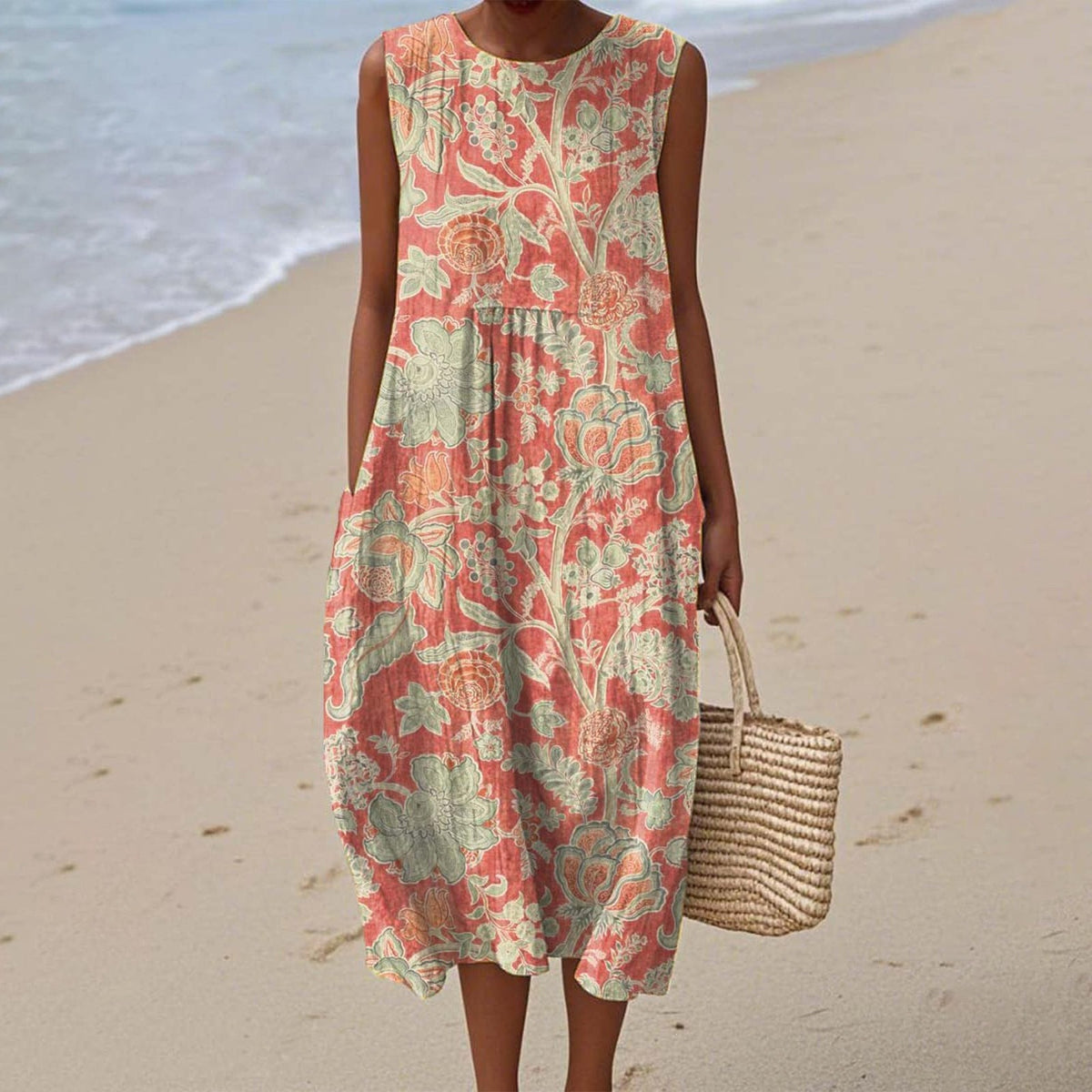 Women's 3D Floral Print Sleeveless A-Line Dress