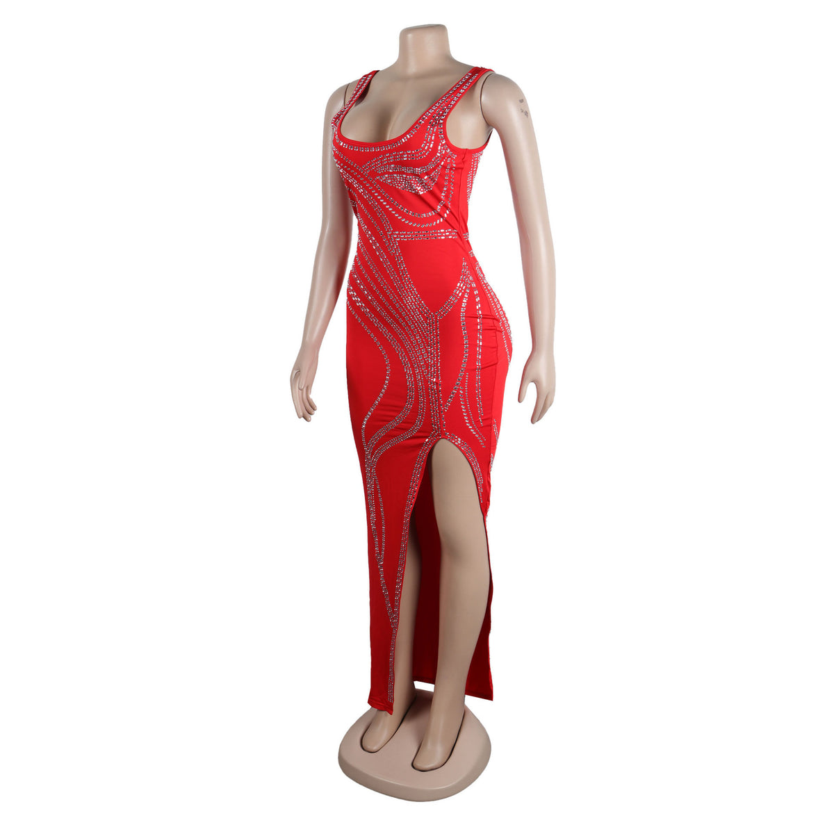 Women's Diamond Detail Slit Elastic Bodycon Dress