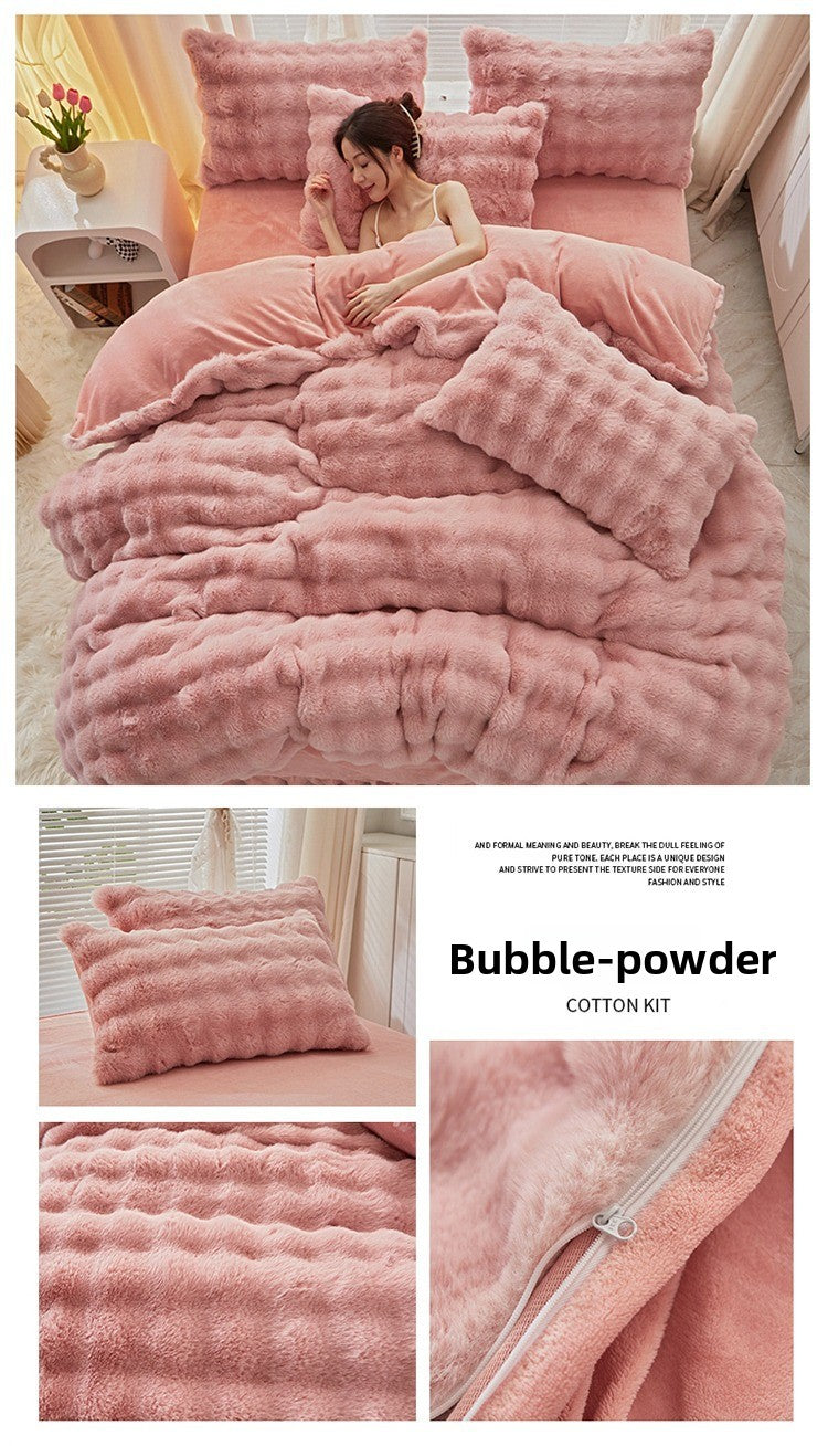 Rabbit Fur Plush Thickened Milk Velvet Bedding Set