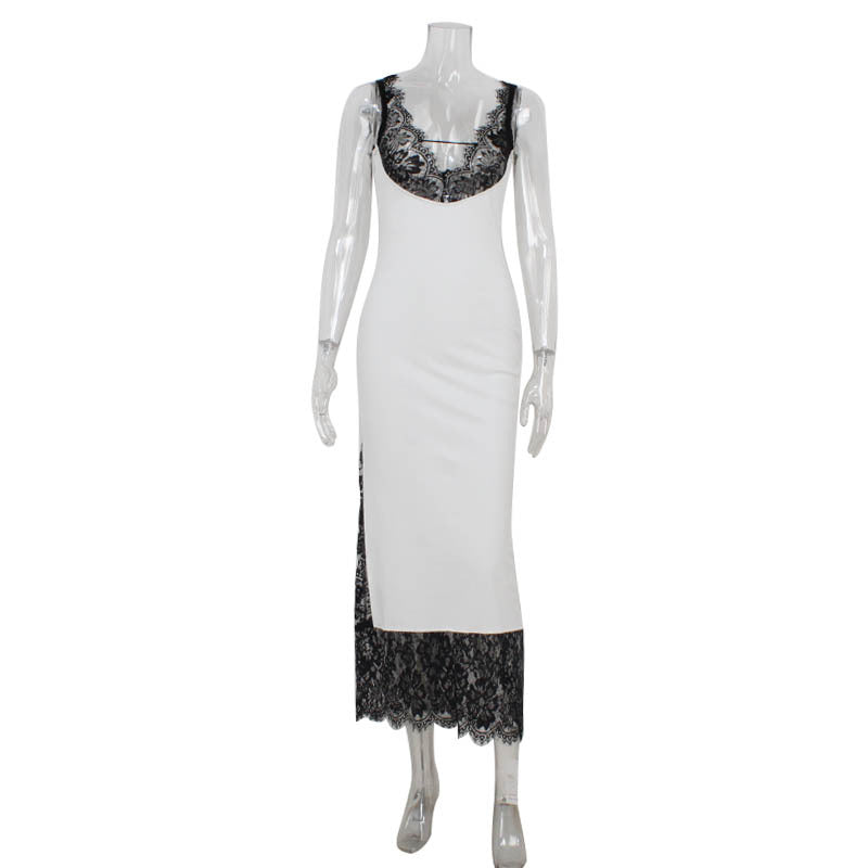 Women's Sleeveless Strap V-Neck Lace Dress