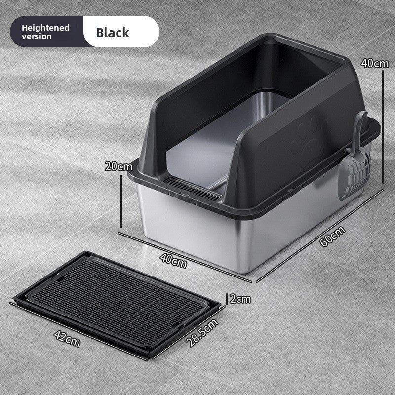 High-Fence Stainless Steel Cat Litter Box
