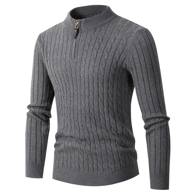 Men's Thickened Zipper Collar Long Sleeve Knit Sweater