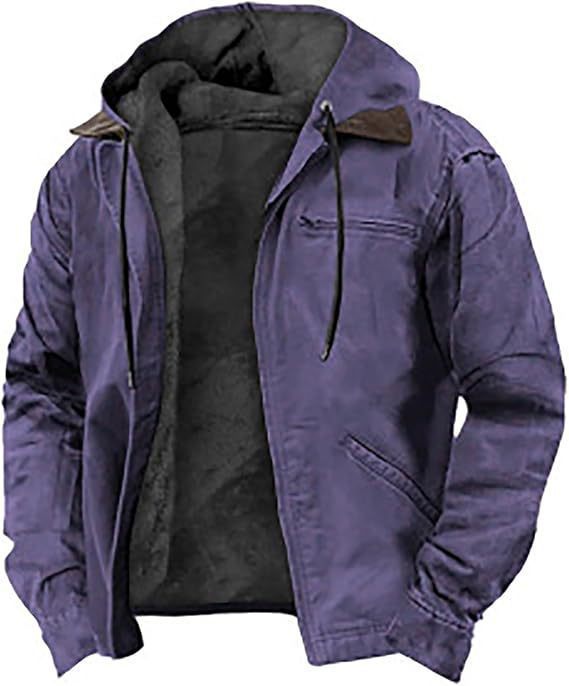 Men's Hooded Cotton Fleece-Lined Zip Jacket